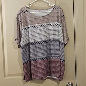 4XL Striped Women's Top - Pink, Gray, and White